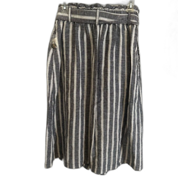 Christian Siriano 100% Linen Blue White Button Front midi Skirt Sz S Boho - Picture 2 of 3